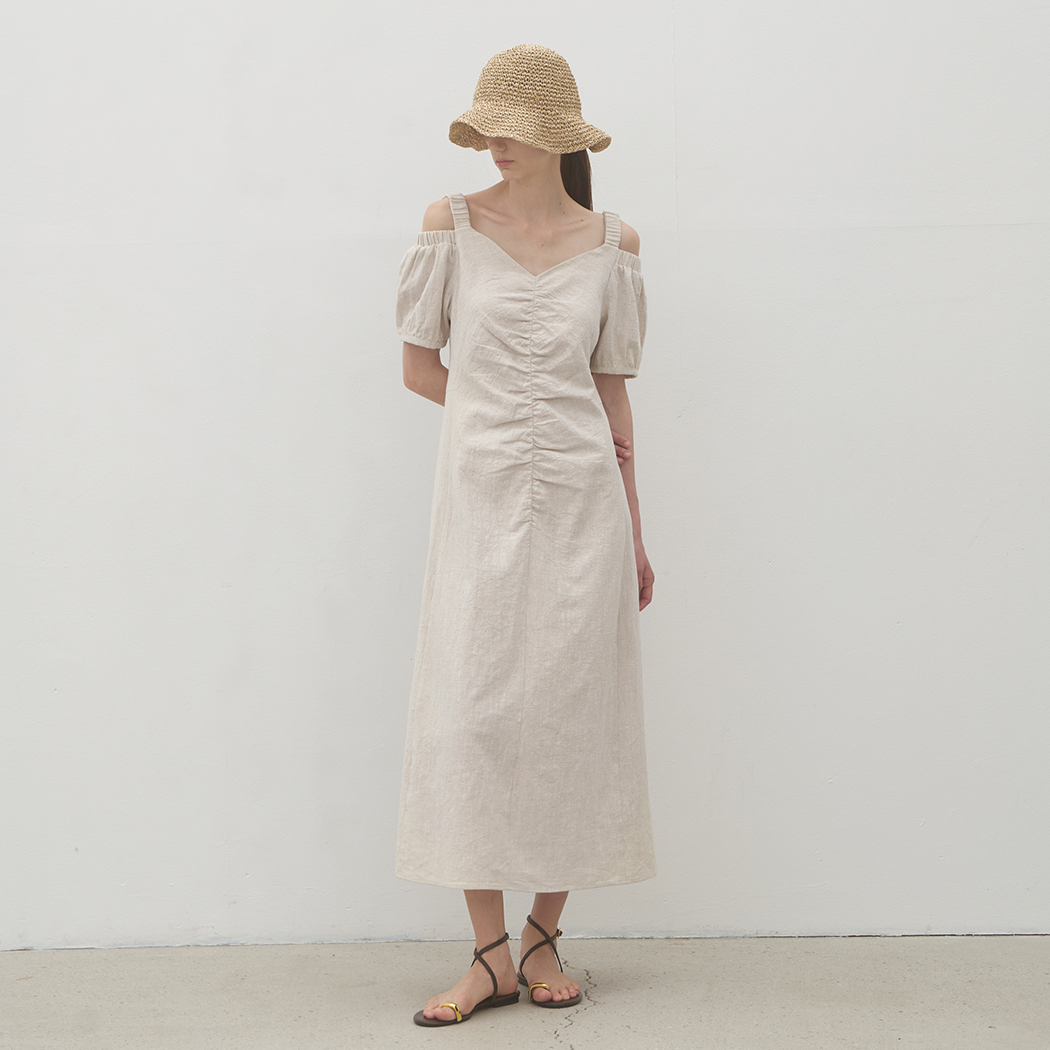 （OP-6209）OFF SHOULDER SANDY LINEN DRESS