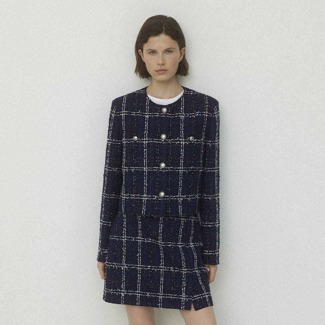 （JK-2977）NAUV CHECK SET-UP TWEED JACKET