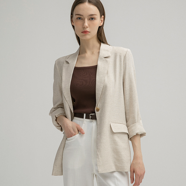 (JK-1940)リネンセットアップシングルジャケット