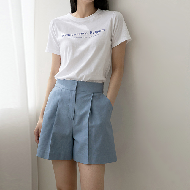 （PT-4025）リネンピンタックセットアップショーツパンツ