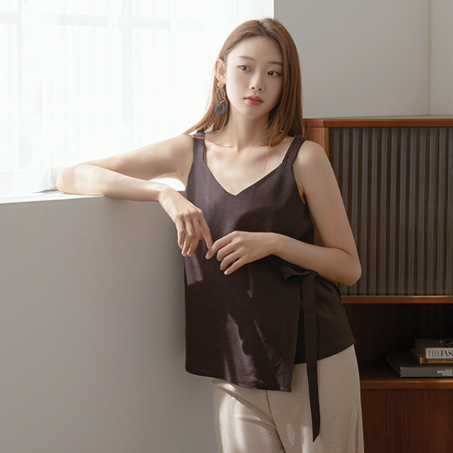 (BL-3482)リネンストラップスリーブレスブラウス