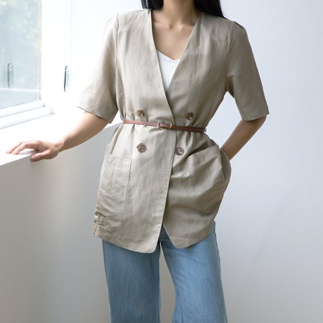 (JK-2551)リネンベルトセットオープンジャケットS
