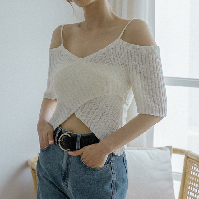 (T-6110)オフラップシルエットニット