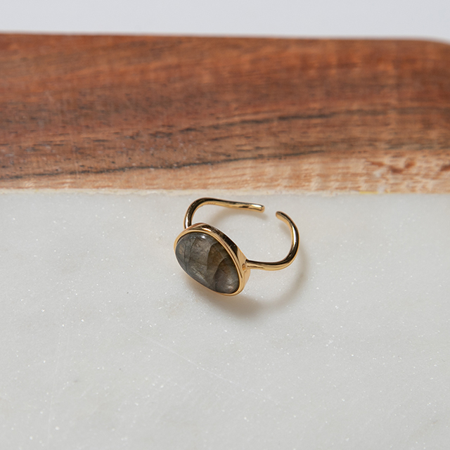 (R-389)シルバーゴールドプレーティングストーンオープンリング