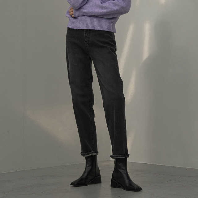 （PT-5169）起毛ストレートデニムパンツ