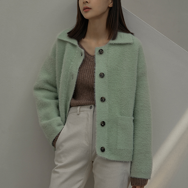 (JK-2584)オーバーフィットフェイクアンゴラカラーニットジャケット