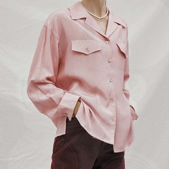 (BL-3971)グロッシーレトロオープンカラーブラウス