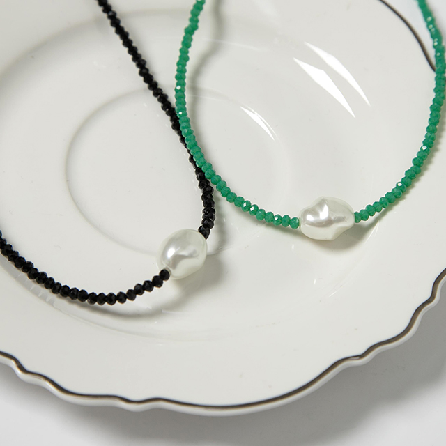 (N-828)パールポイントビーズネックレス