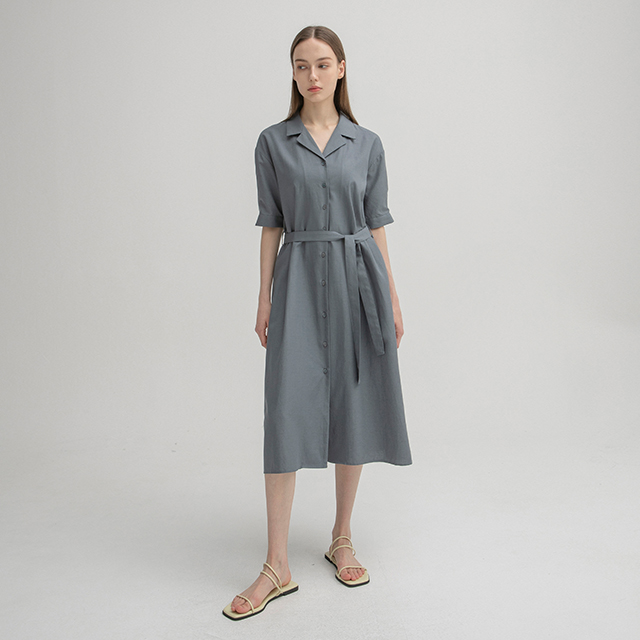 (N-OP-5982)リネンカラーベルティドワンピースS