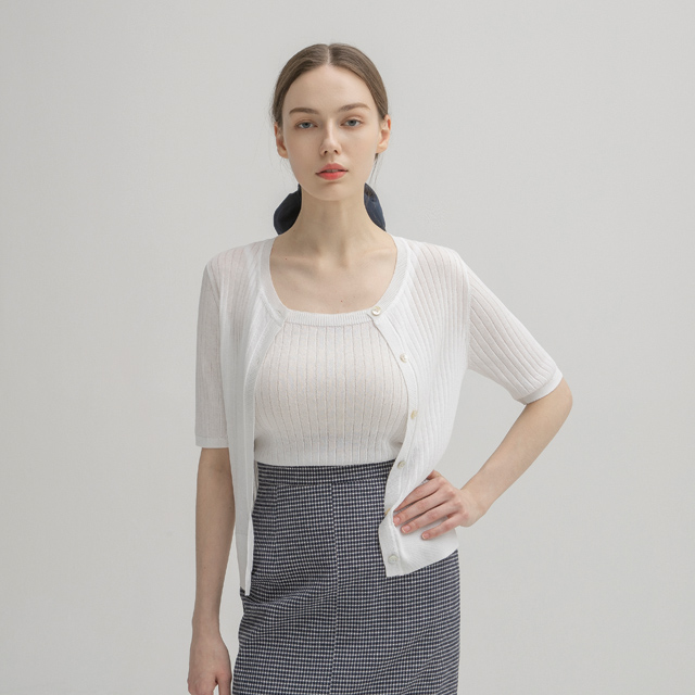 (CD-1933)スリムゴルジニットトップカーディガンセットS