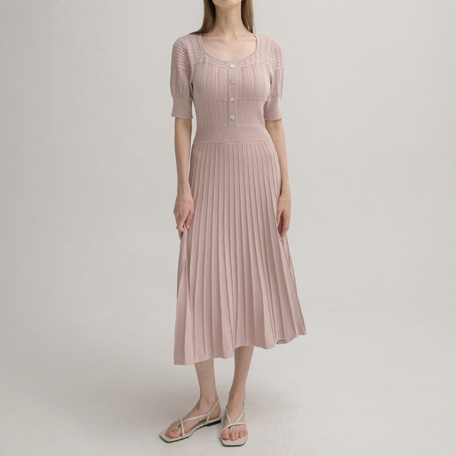 （OP-5929）スクエアネックスカッシュニットワンピース