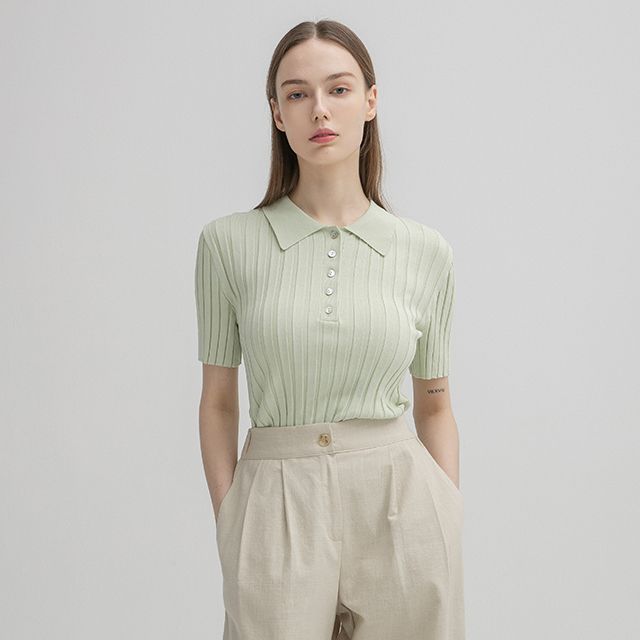 （T-6394）カラーゴルジスリムハーフニット