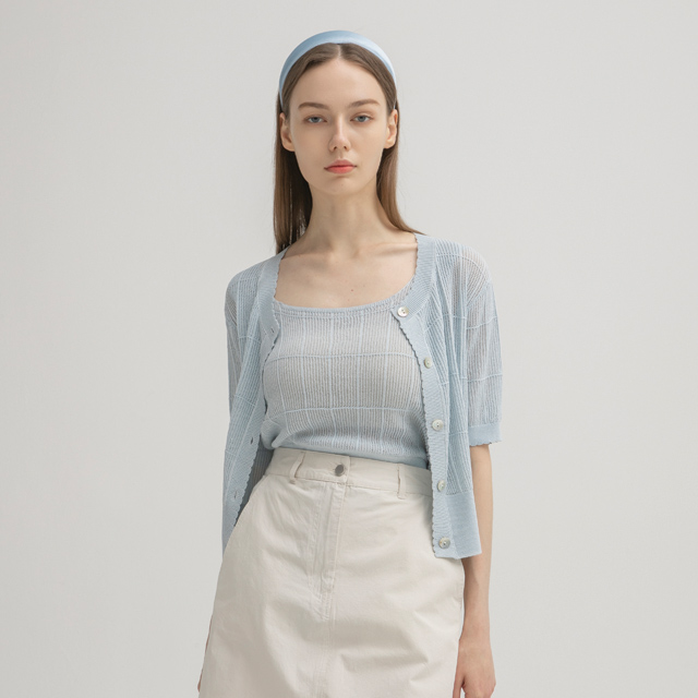 （CD-1930）スカロップスカッシュニットトップカーディガンセットS