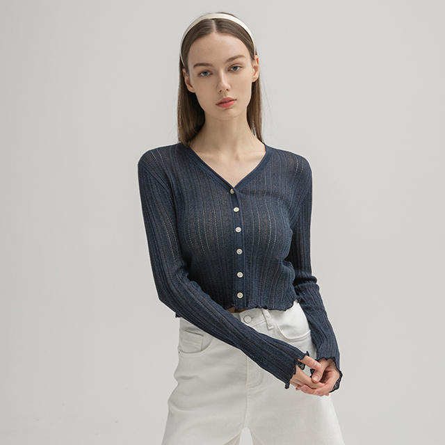 (CD-1932)メタルスカッシュゴルジクロップニットカーディガン