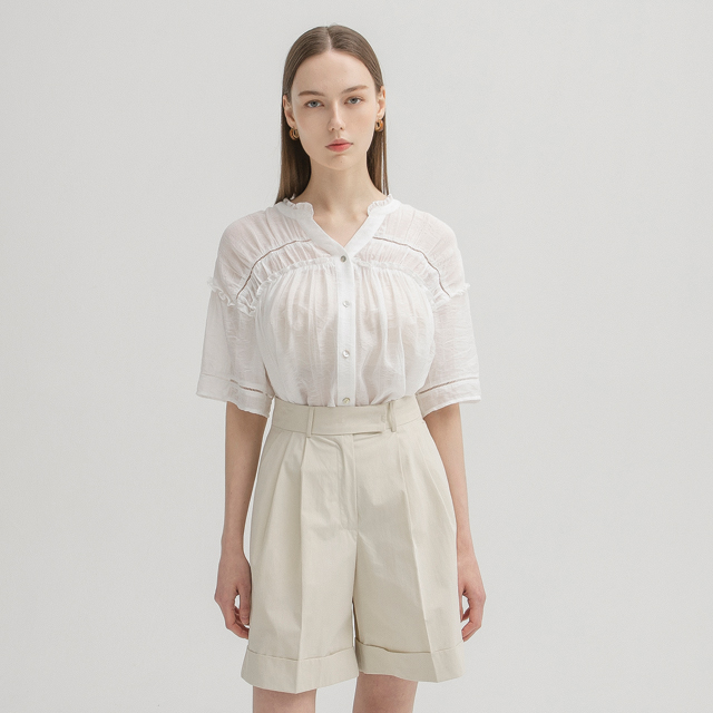 (BL-4016)ナチュラルレースポイントブラウス