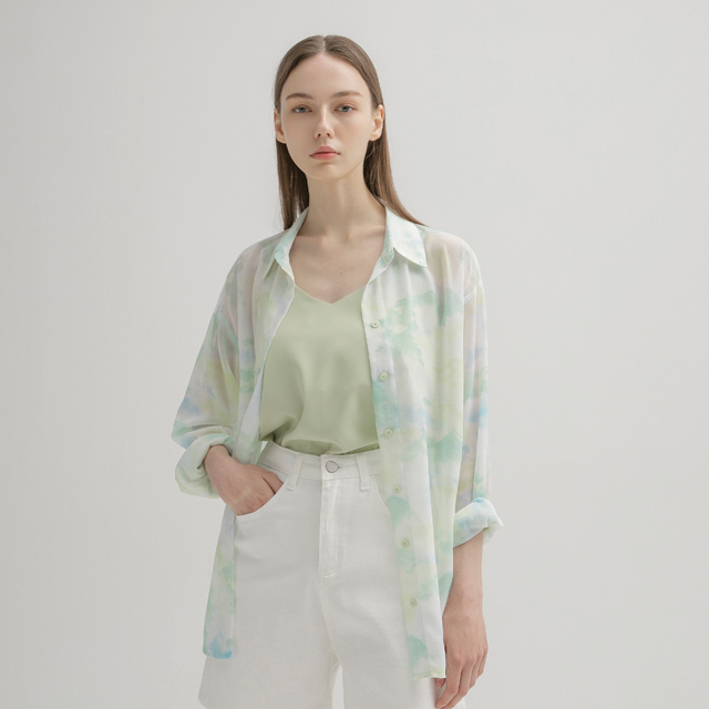 (BL-4057)ナシセットグリーンマーブルブラウスS