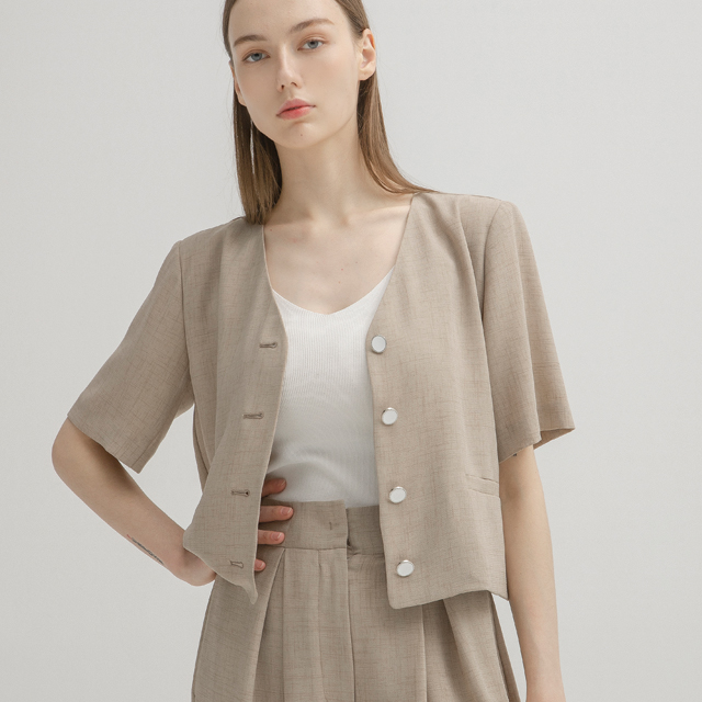 (JK-2682)ノカラクロップクールセットアップジャケット