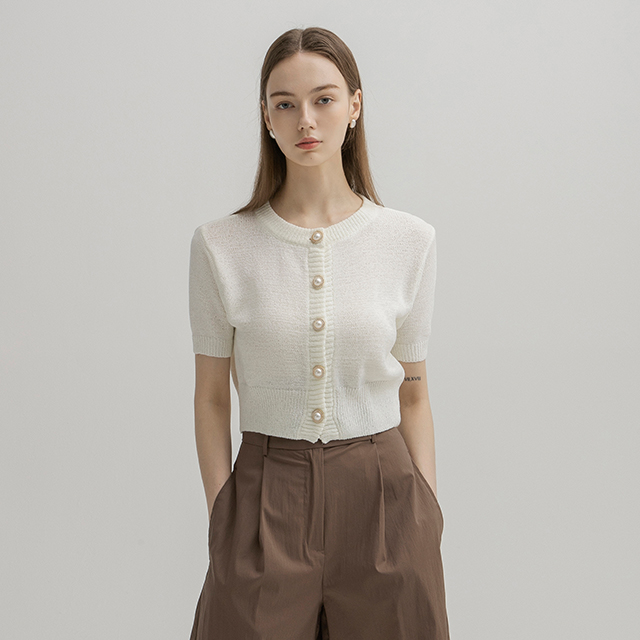 （CD-1987）パールポイントクロップニットカーディガン
