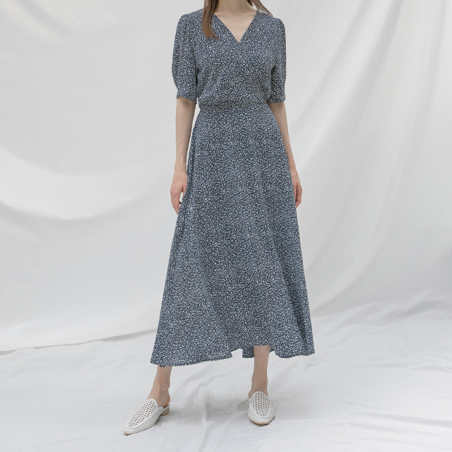 (OP-5898)フラワープリントショートスリーブロングワンピース