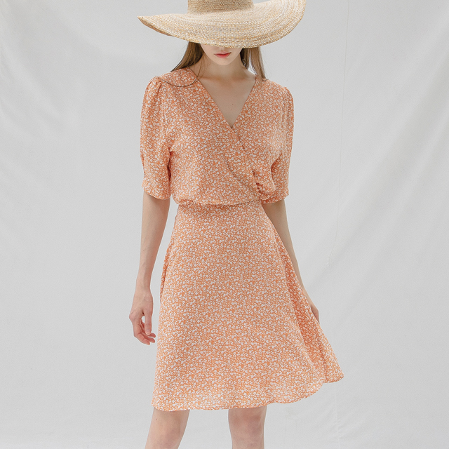 (OP-5943)フラワープリントラップミニワンピース