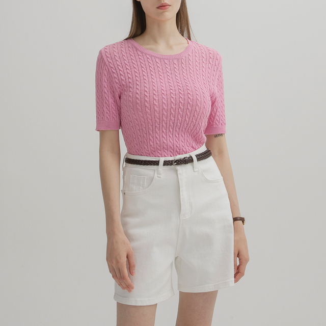 (T-6565)ケーブルパターンスリムニット