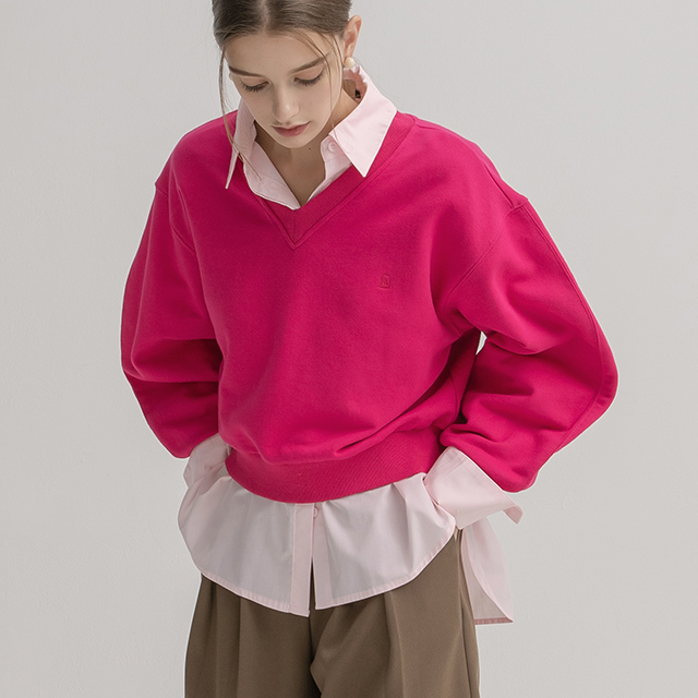 (T-6543)AシンボルVネッククロップスウェットシャツ
