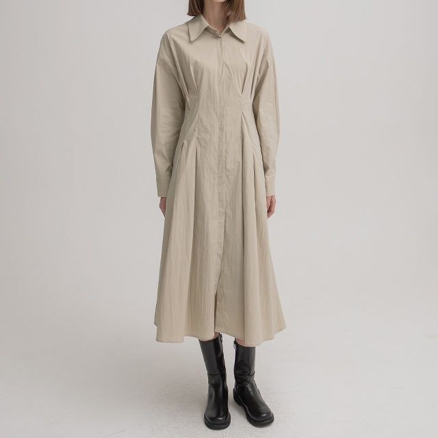 （OP-5957）ユーズアルフラットピンタックシャツワンピース