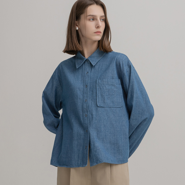 (BL-4068)ベーシック刺繍デニムシャツ