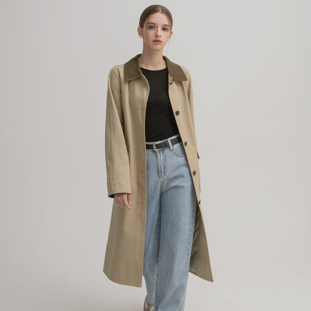 (CT-1410)クラシックカジュアルロングトレンチコートS