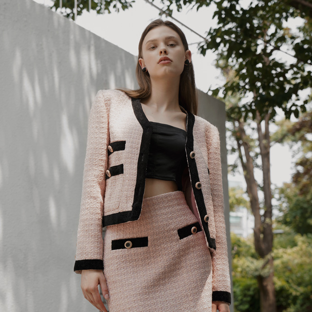 （JK-2747）ノイブルセットアップ配色ツイードジャケット