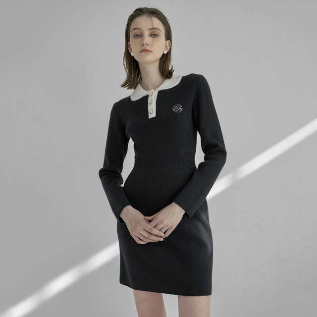 (OP-5995)メイ配色カラー刺繍スリムフィットワンピース