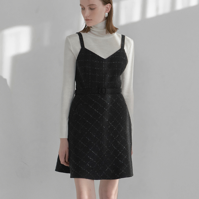 (OP-6007)シャインツイードレイヤードミニワンピースS