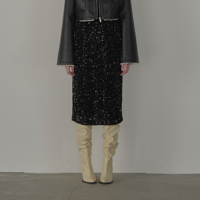 (N-SK-4795)ユニークスパンコールバンディングスカート