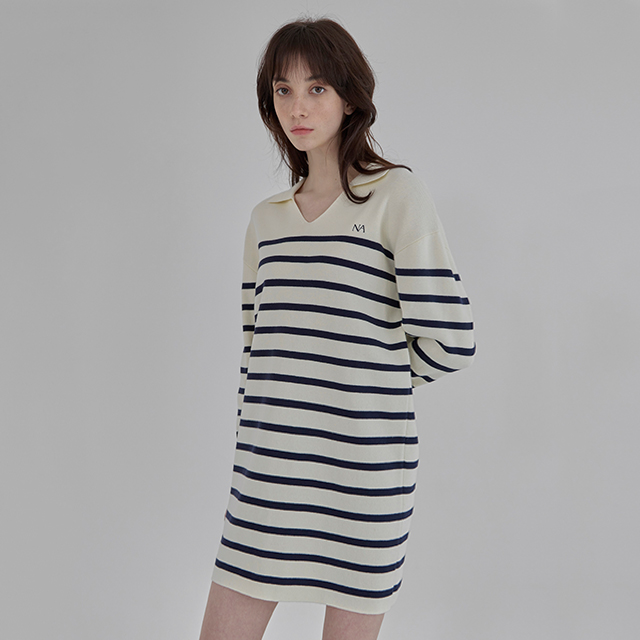 (OP-6034)ケイトストライプオープンカラーワンピース