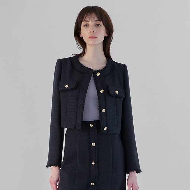 （JK-2829）レブセットアップツイードクロップジャケット