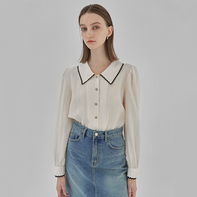 (BL-4115)波配色ラインビックカラーブラウス