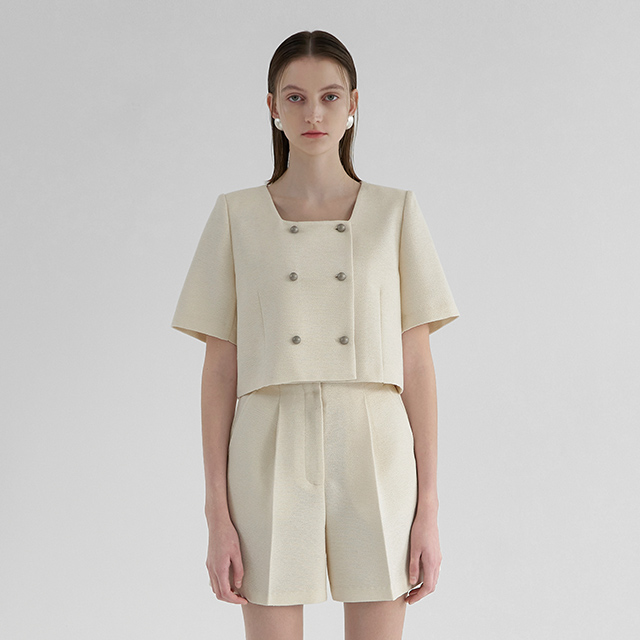 (JK-2824)テリーツイードセットアップクロップジャケット