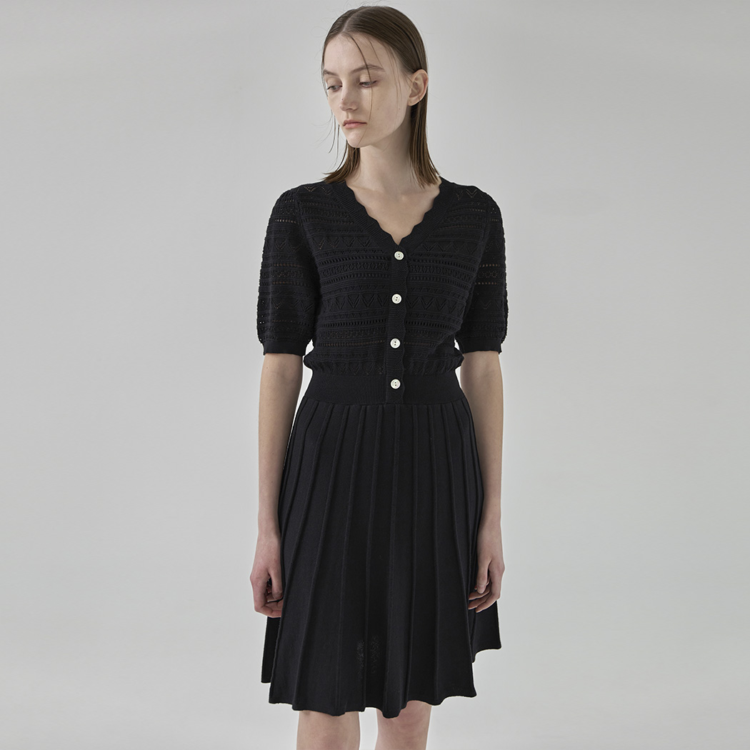 （OP-6053）かぎ針編みレースフレアニットワンピース