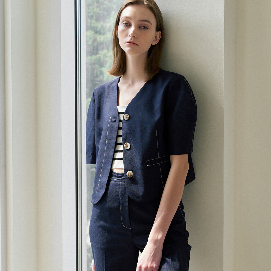 (BL-4140)ベラセットアップステッチクロップブラウス