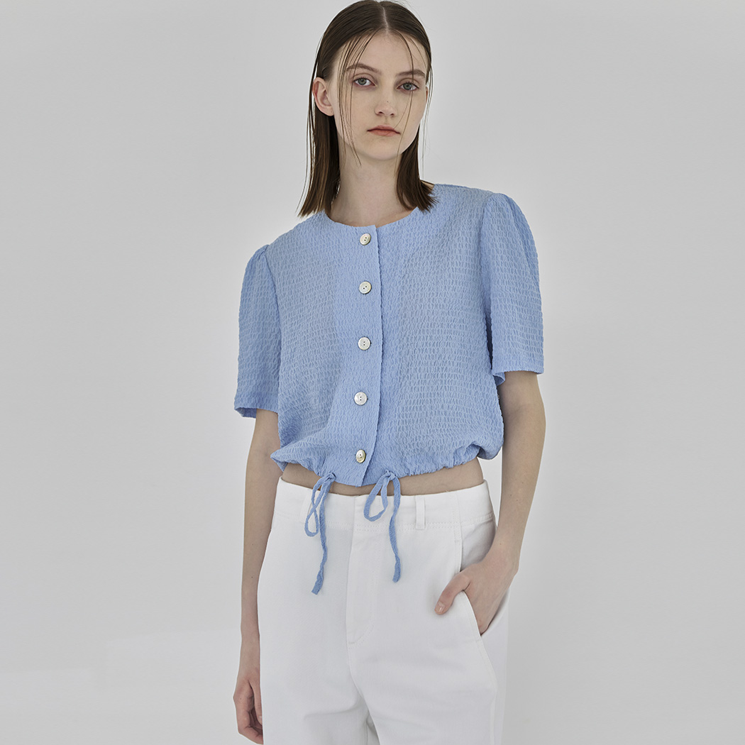 （BL-4128）リンクルブルージョンクロップブラウス