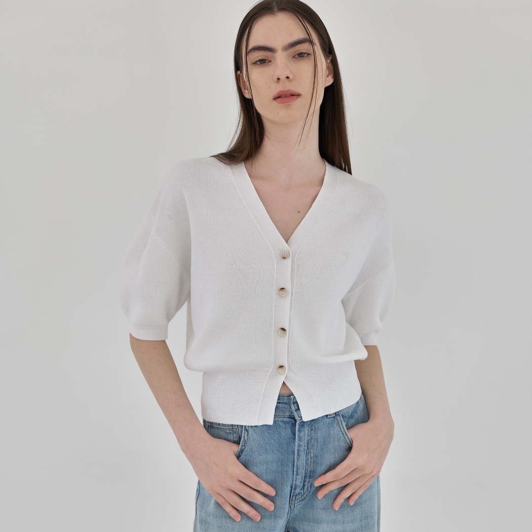(CD-2055)サマーブックルバルーンスリーブVネックニットカーディガン