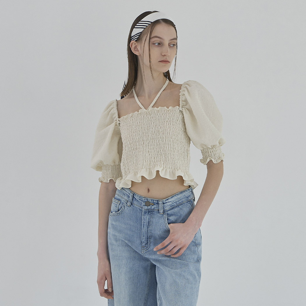 (BL-4147)スモーキングタンクトップブラウスクリーム