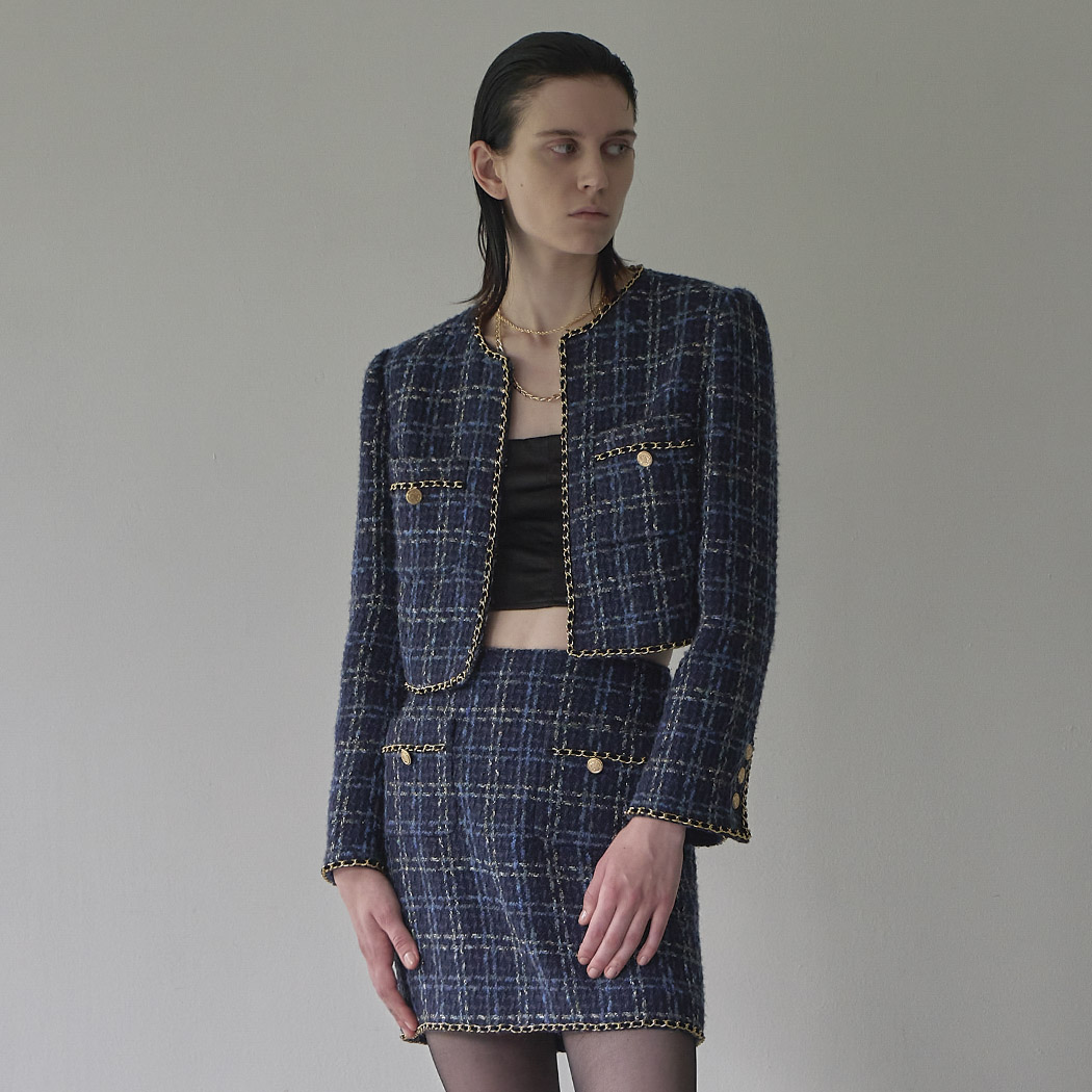 (JK-2866)レニーセットアップチェーンツイードジャケット