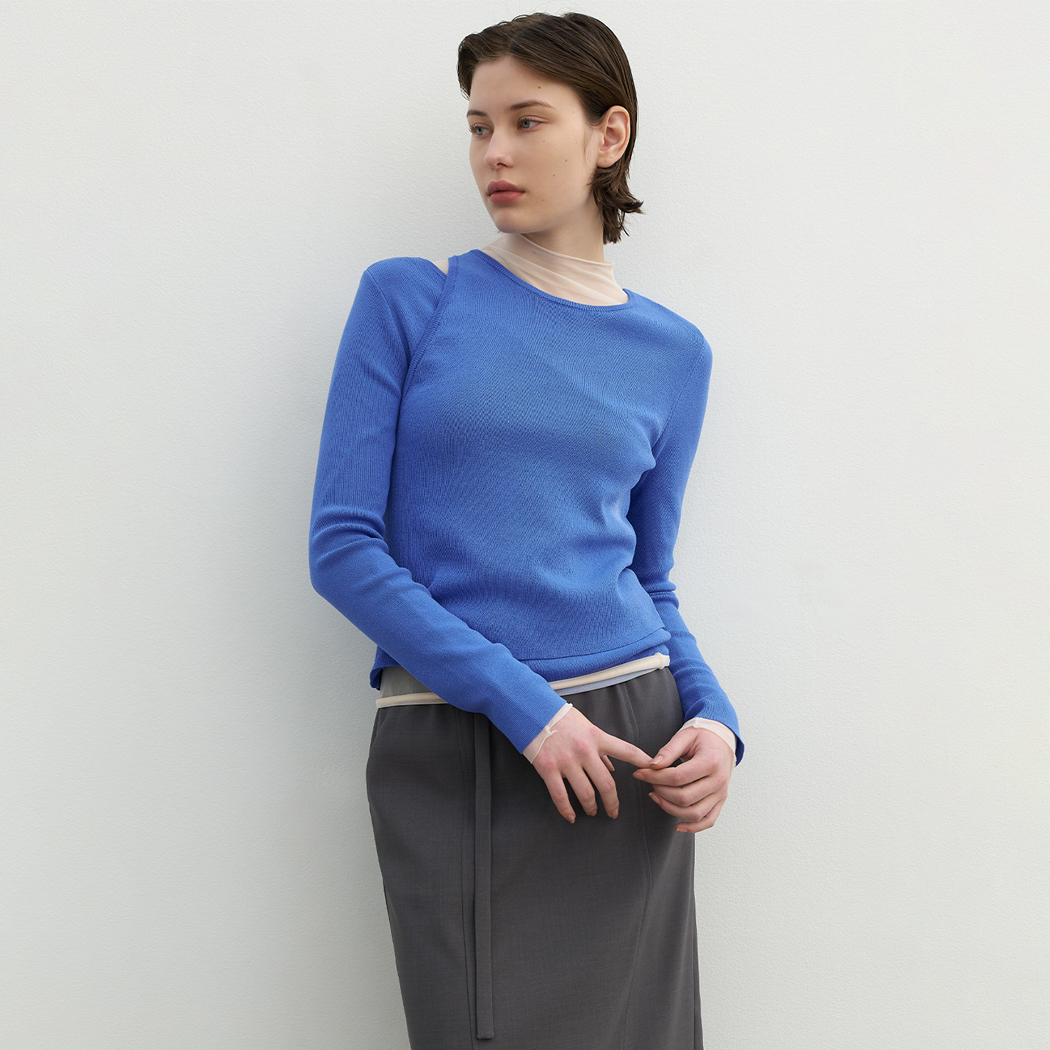（T-6777）UNBALANCED CUTOUT SLIM KNIT