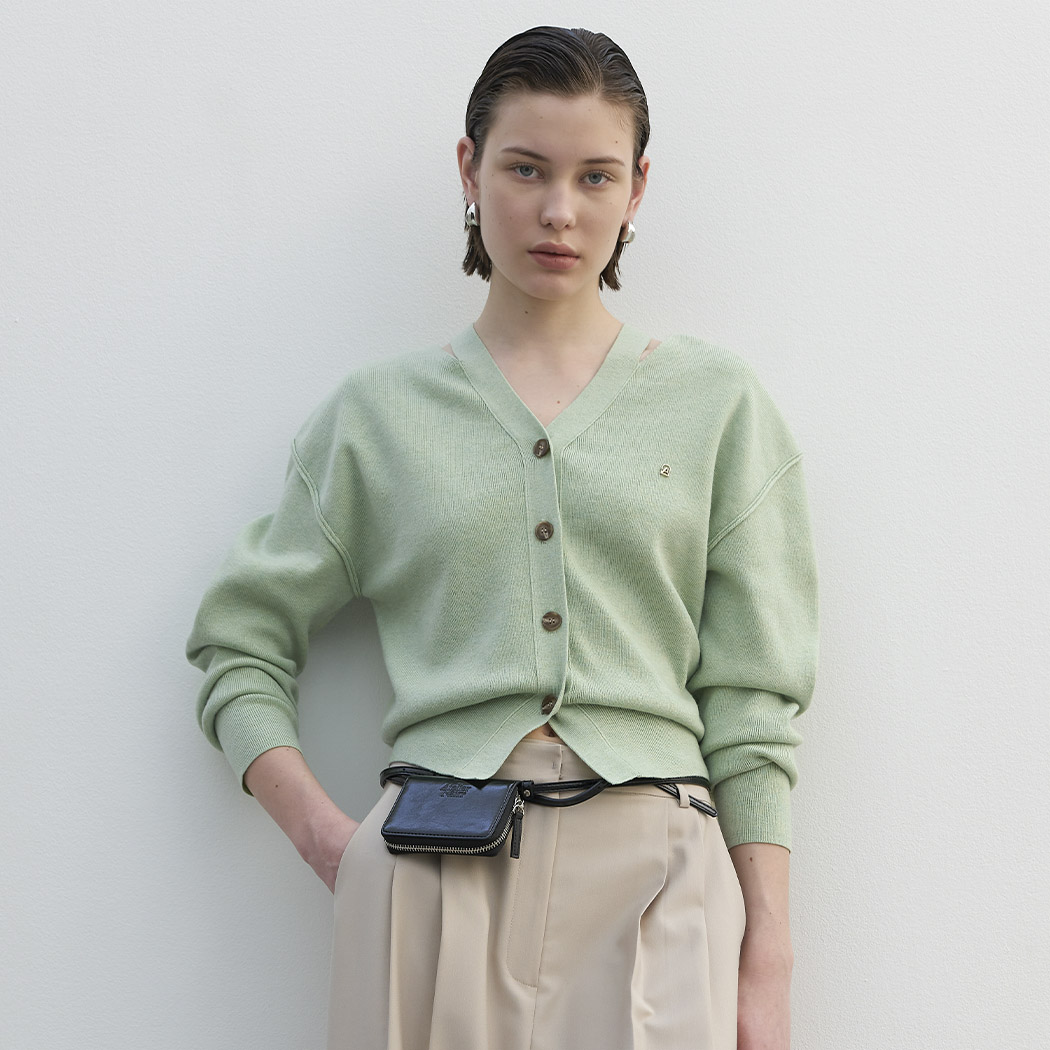 （CD-2128）ANGE WOOL CUT-OUT KNIT CARDIGAN
