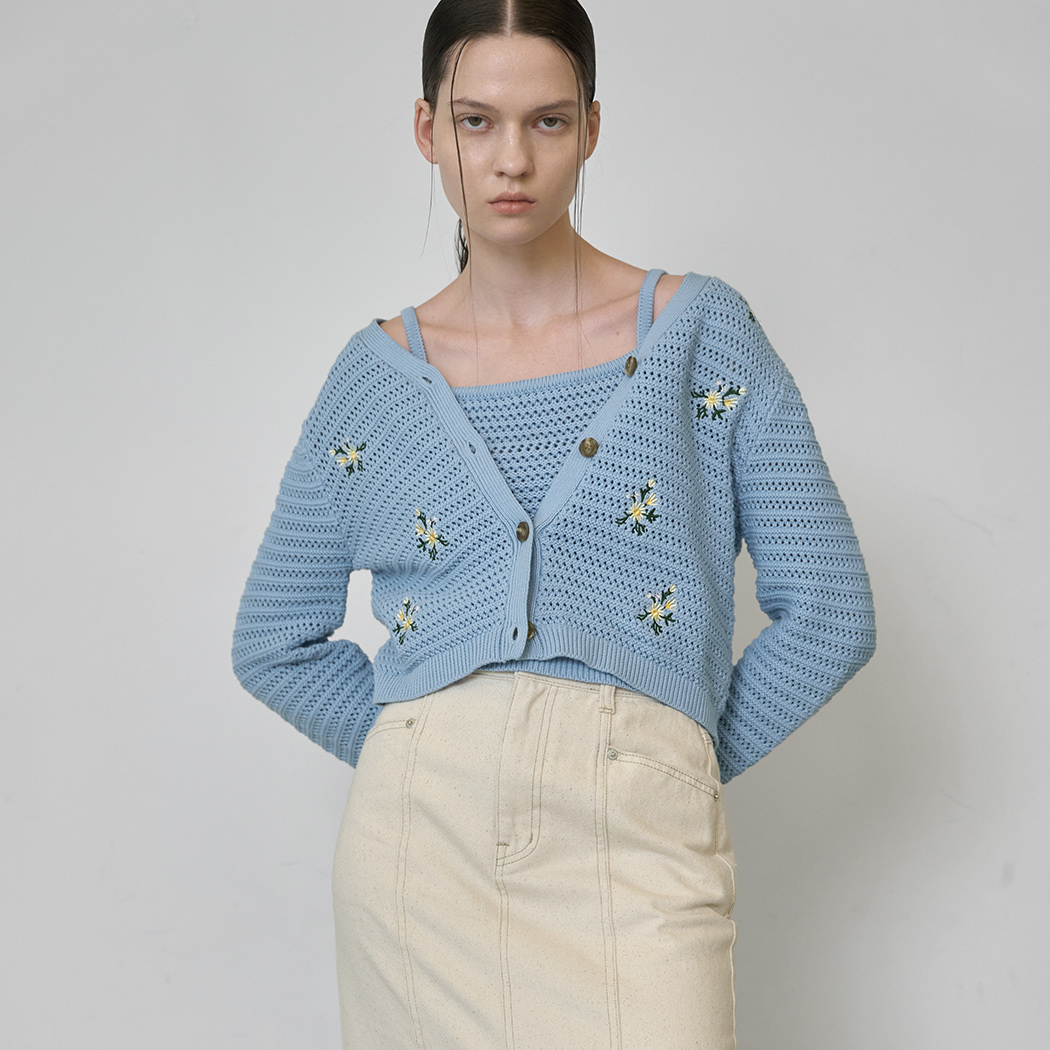 （CD-2104）FLOWER EMBROIDERY TOP&CARDIGAN SET S