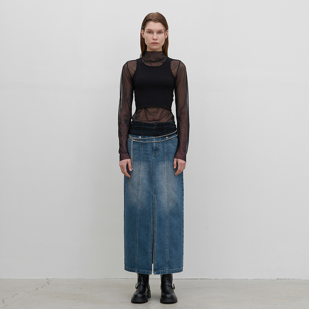 （SK-4896）SERIN H LINE MAXI DENIM SKIRT