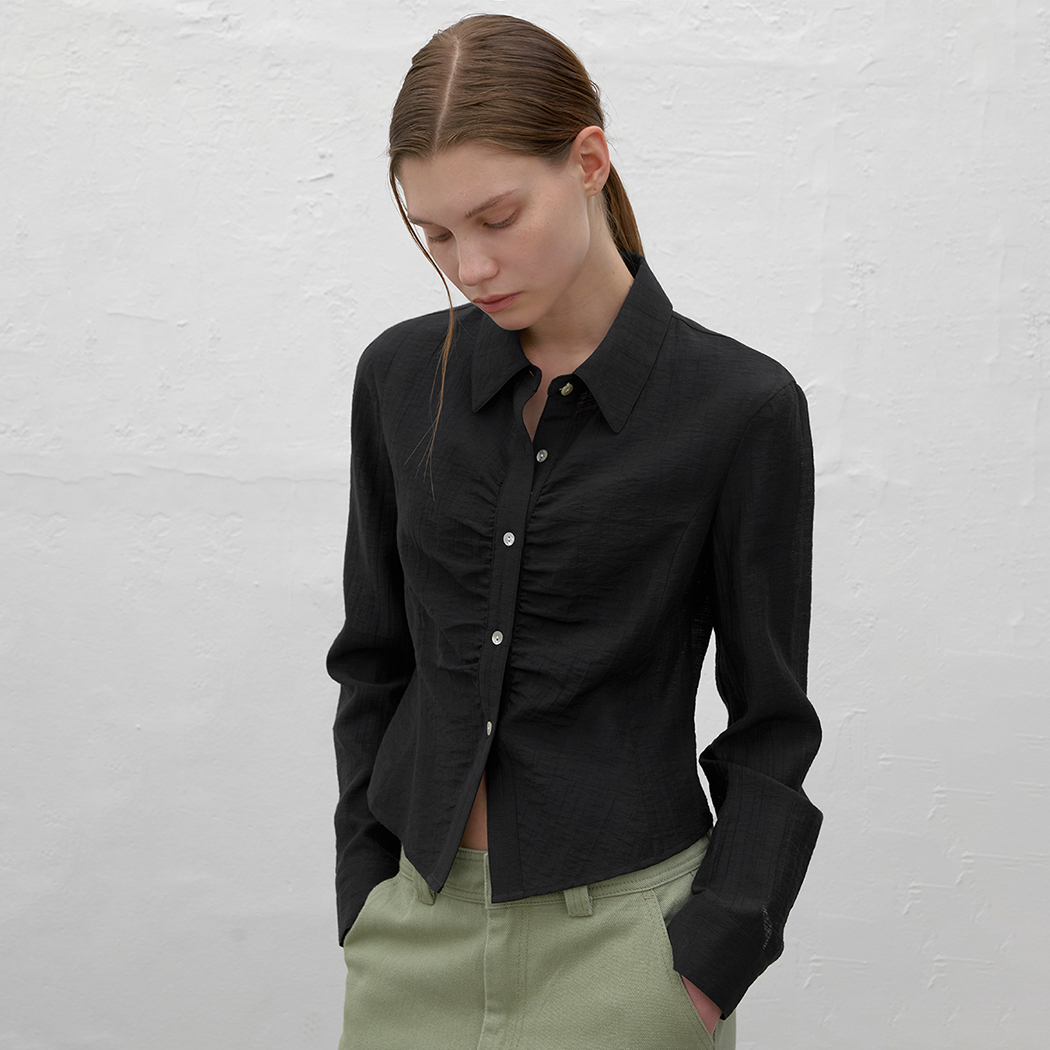 （BL-4196）WRINKLE SHIRRING SLIM SHIRT