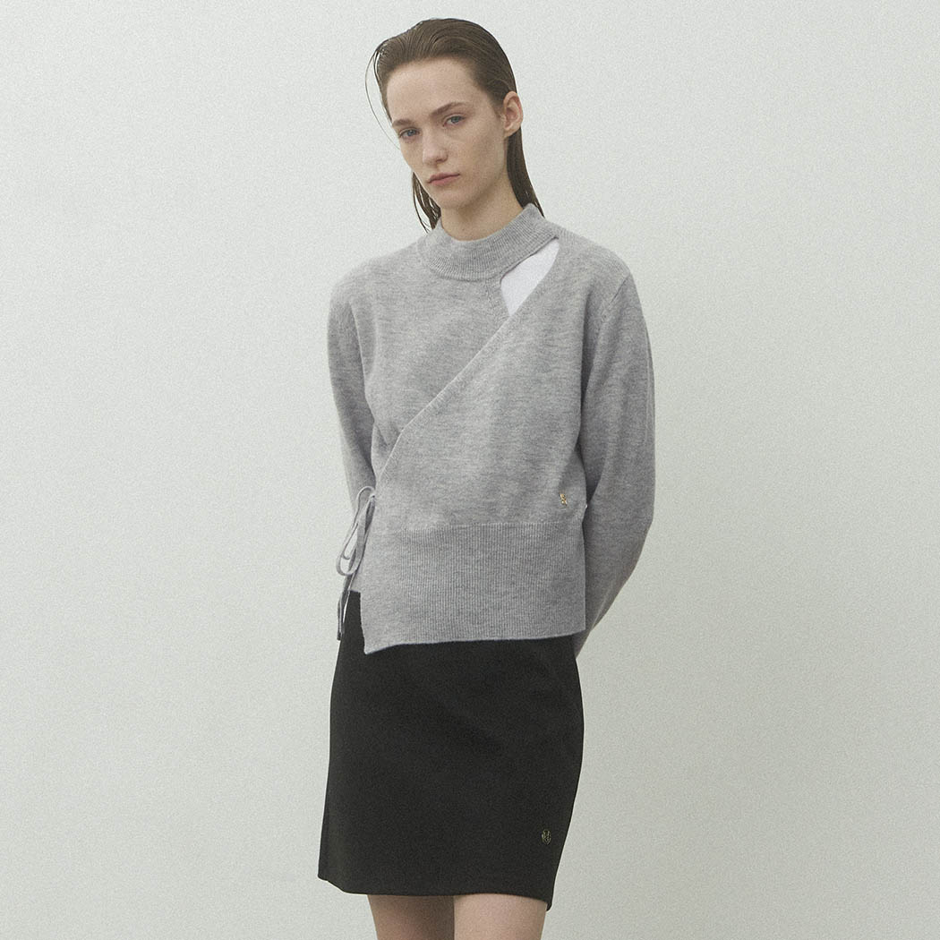 （T-6964）ESSENTIAL WRAP CUTOUT WOOL KNIT