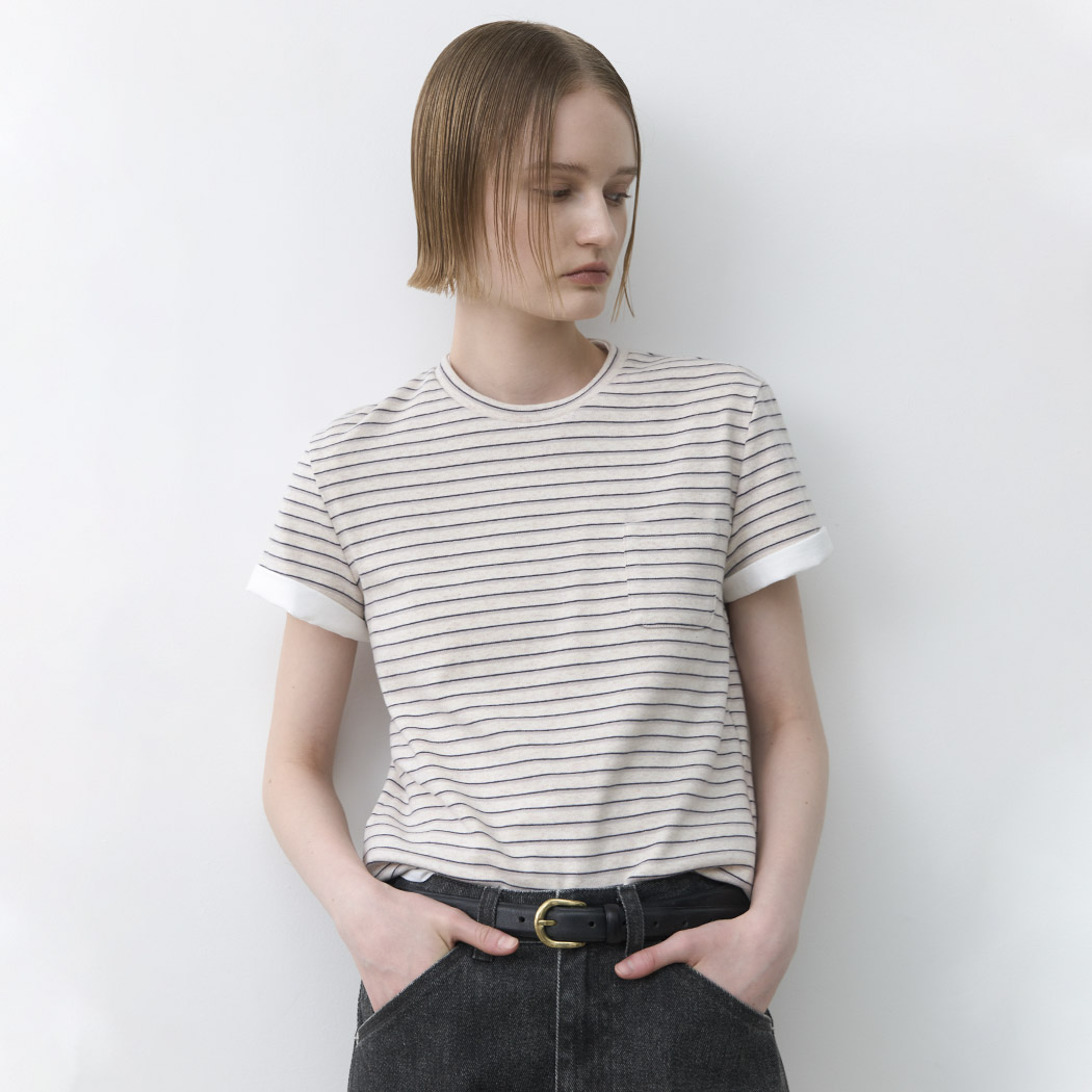 （T-6992）STRIPE POCKET SLIM TEE